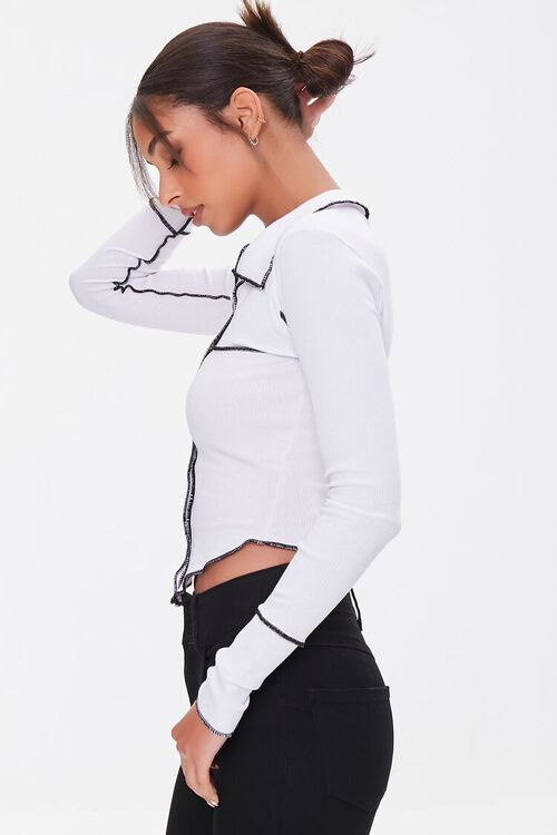 WHITE/BLACK Contrast Topstitched Shirt, image 2