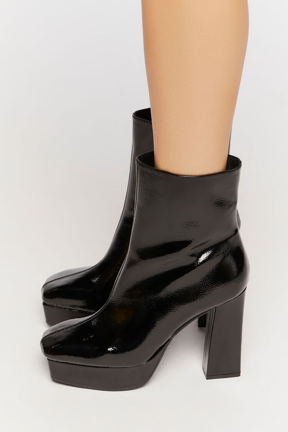 BLACK Pebbled Faux Leather Booties, image 2