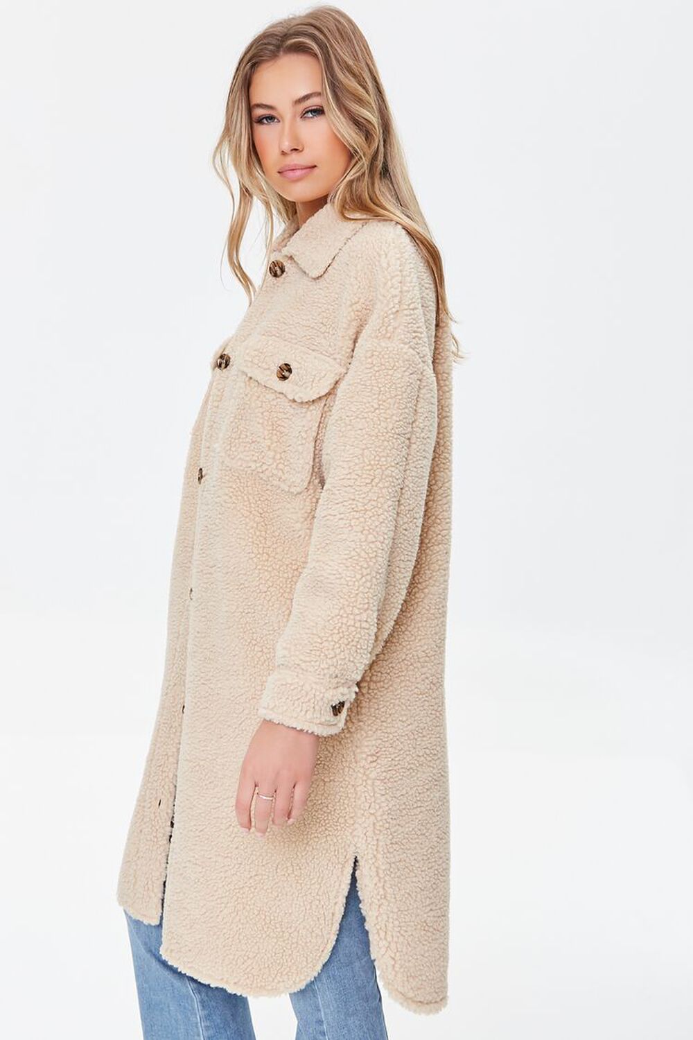 TAUPE Faux Shearling Longline Coat, image 2