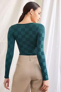 DARK GREEN Checkered Long-Sleeve Bodysuit, image 3