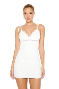 WHITE Lace-Trim Tie-Strap Mini Dress, image 4