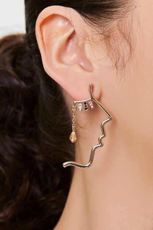 GOLD Abstract Face Drop Earrings, image 1