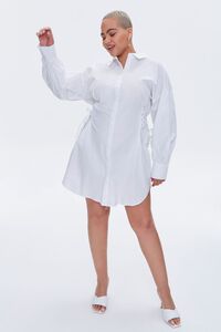 WHITE Plus Size Poplin Lace-Up Shirt Dress, image 4