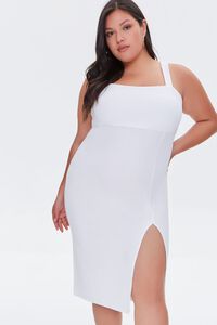 WHITE Plus Size Bodycon Slit Dress, image 1