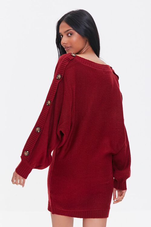 BURGUNDY Button-Trim Sweater Dress, image 3