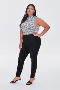 CREAM/BLACK Plus Size Cheetah Print Bodysuit, image 4