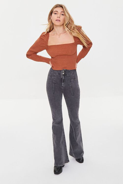 CHESTNUT Ribbed Self-Tie Fitted Sweater, image 4
