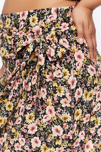 BLACK/MULTI Plus Size Floral Print Wrap Mini Skirt, image 6