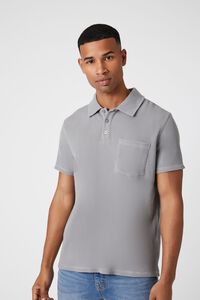 HARBOR GREY Ribbed Slim-Fit Pocket Polo Shirt, image 1