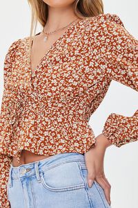 RUST/WHITE Ditsy Floral Print Flounce Top, image 5