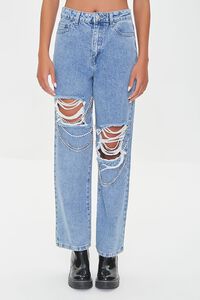 MEDIUM DENIM Distressed Chain Straight-Leg Jeans, image 2