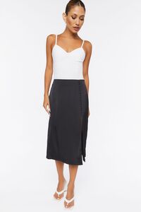 BLACK Button-Front Slit Midi Skirt, image 4
