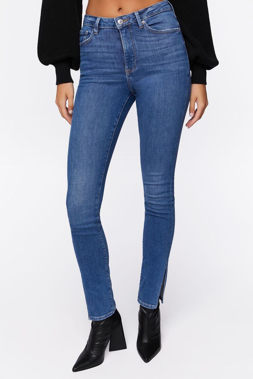MEDIUM DENIM Split-Hem High-Rise Skinny Jeans, image 2