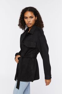 BLACK Faux Suede Trench Jacket, image 2