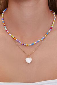 BLUE Heart Charm Beaded Necklace Set, image 1