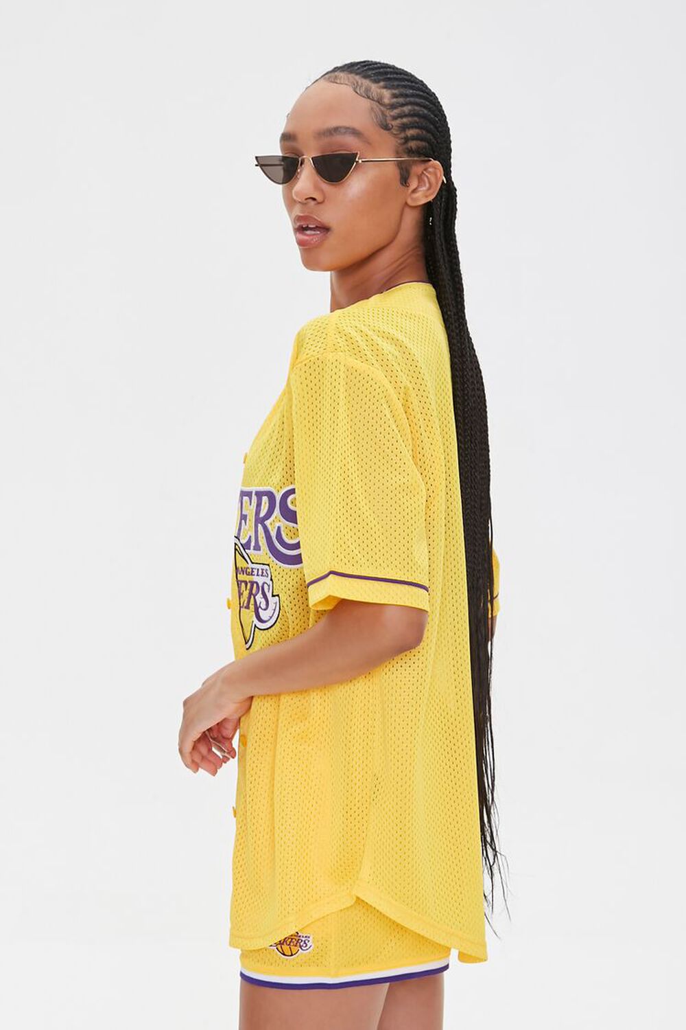 YELLOW/MULTI Lakers Graphic Buttoned Mesh Top, image 2