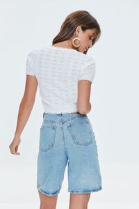 WHITE Pointelle Sweater-Knit Crop Top, image 3