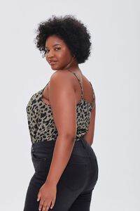 OLIVE/BLACK Plus Size Satin Leopard Print Bodysuit, image 2