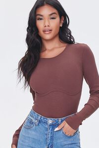CHOCOLATE Ribbed Knit Seamed Bodysuit, image 6
