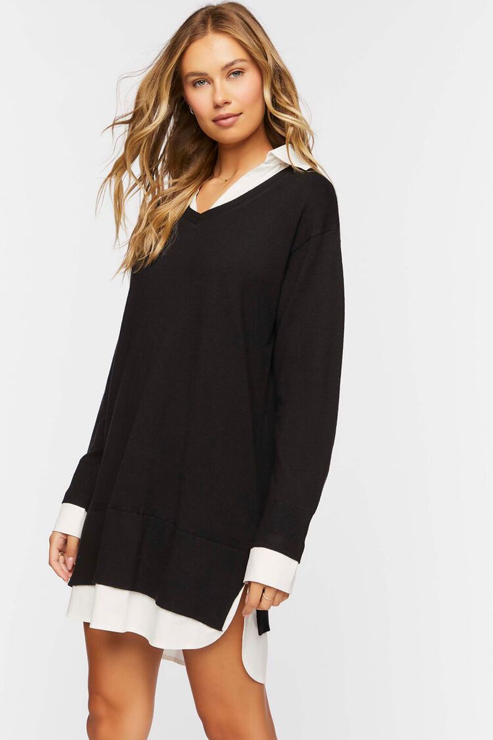 BLACK/WHITE Combo Sweater Shirt Dress, image 1