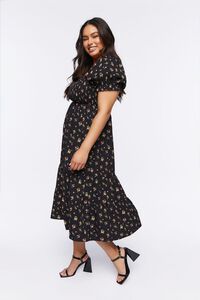 BLACK/MULTI Plus Size Floral Puff-Sleeve Dress, image 2