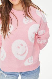 PINK/WHITE Happy Face Graphic Sweater, image 5
