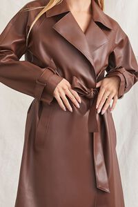 BROWN Belted Faux Leather Duster Jacket, image 5