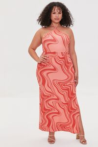 PINK/RED Plus Size Abstract Print Maxi Dress, image 5