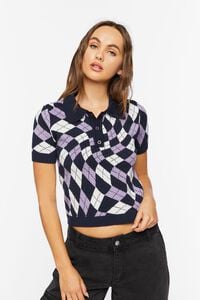 Sweater-Knit Checkered Polo Shirt, image 1