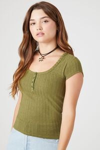 OLIVE Rib-Knit Buttoned Baby Tee, image 1