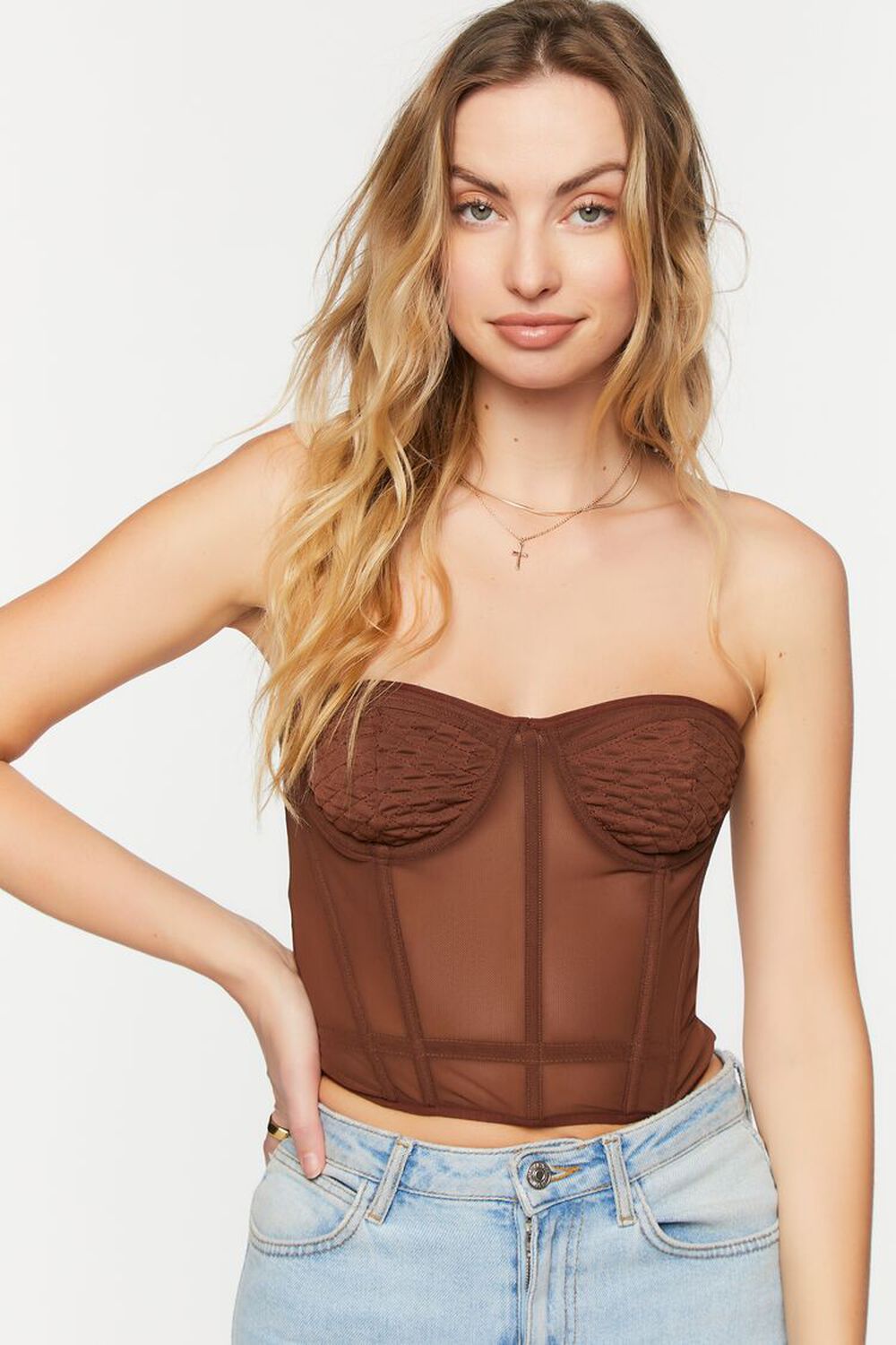 TURKISH COFFEE Mesh Quilted Bustier Tube Top, image 1