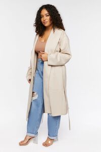 BEIGE Plus Size Faux Suede Trench Coat, image 3