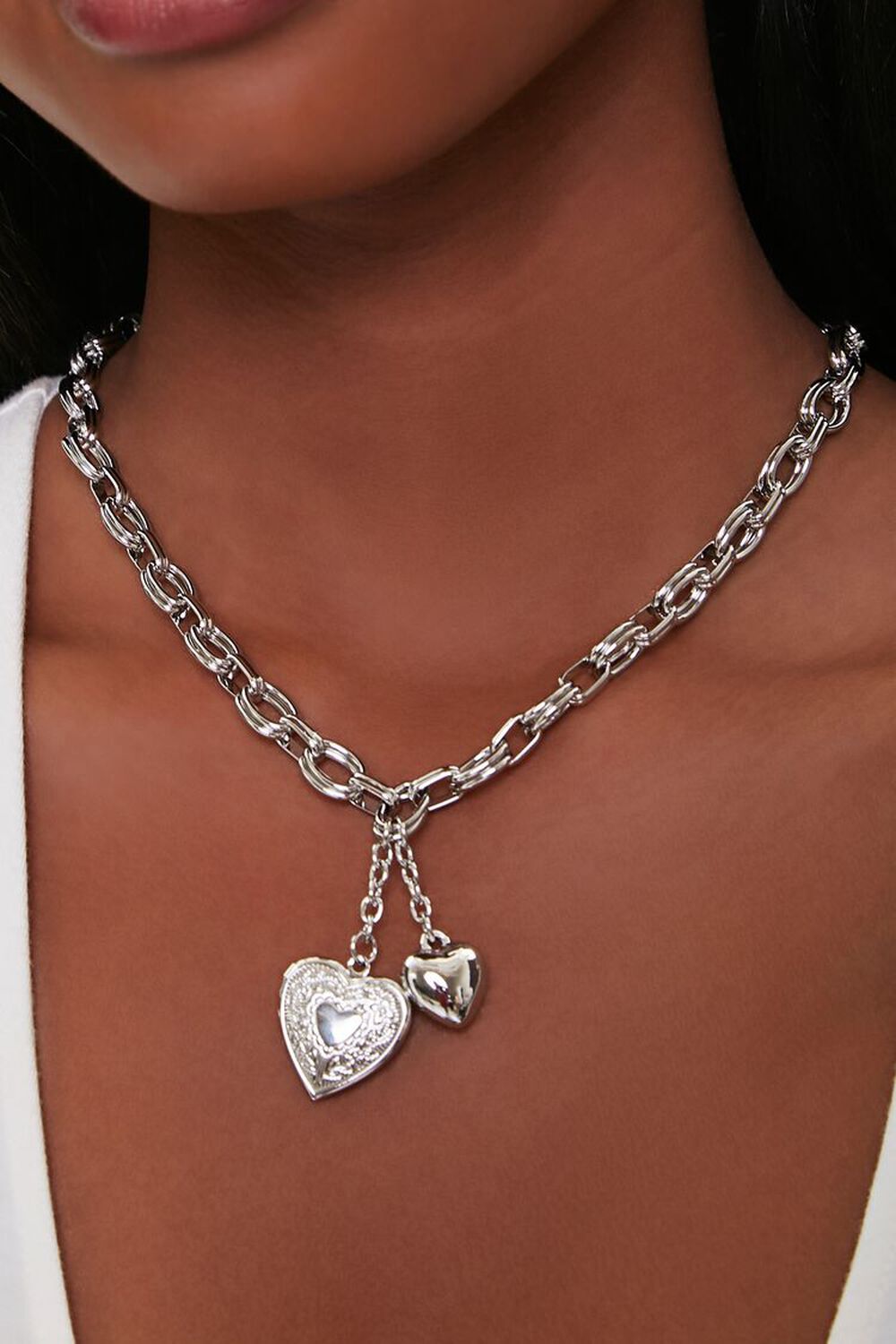 SILVER Heart Locket Pendant Necklace, image 1