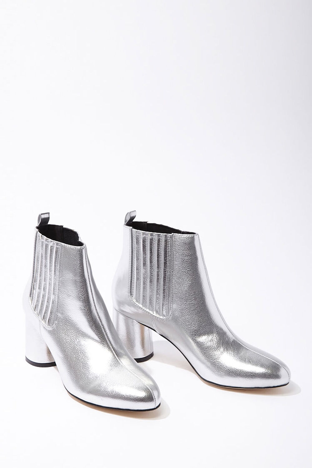 SILVER Metallic Faux Leather Booties, image 3