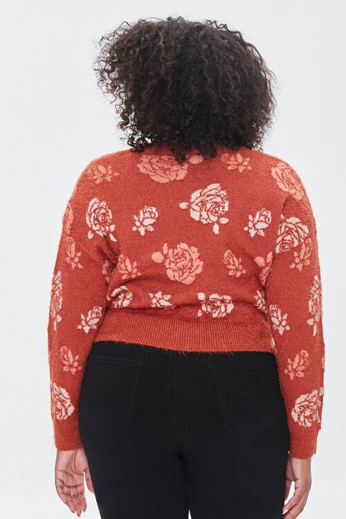 RUST/MULTI Plus Size Rose Cardigan Sweater, image 3