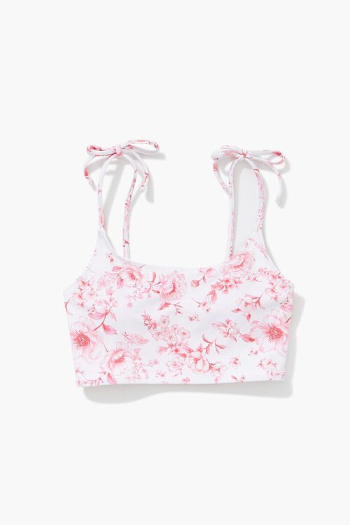 PINK/WHITE Floral Print Self-Tie Bralette Bikini Top, image 4