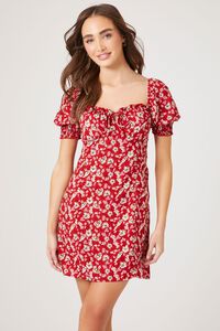 RED/MULTI Floral Print Puff-Sleeve Mini Dress, image 6