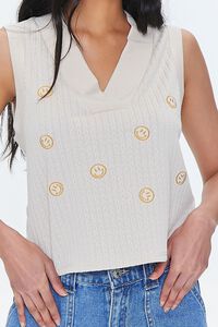 TAN/MULTI Embroidered Happy Face Tank Top, image 5