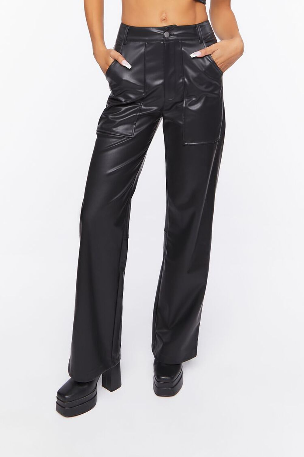 Faux Leather Crop Top & Pants Set