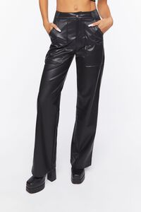 BLACK Faux Leather Crop Top & Pants Set, image 7