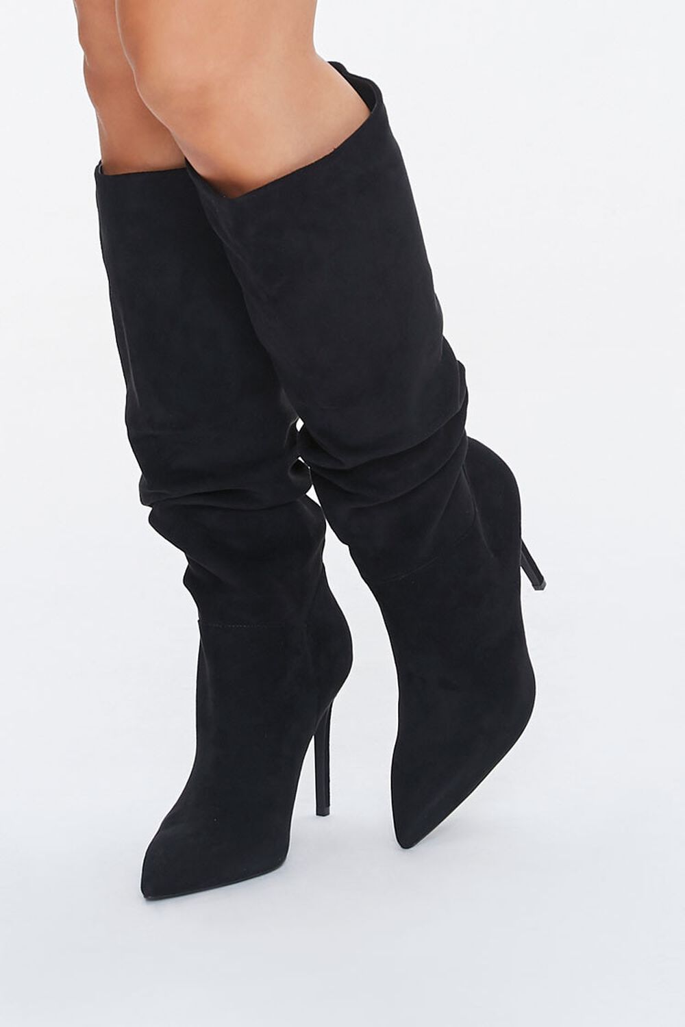 BLACK Slouchy Stiletto Knee-High Boots, image 1
