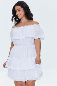 WHITE Plus Size Clip Dot Ruffled Dress, image 1