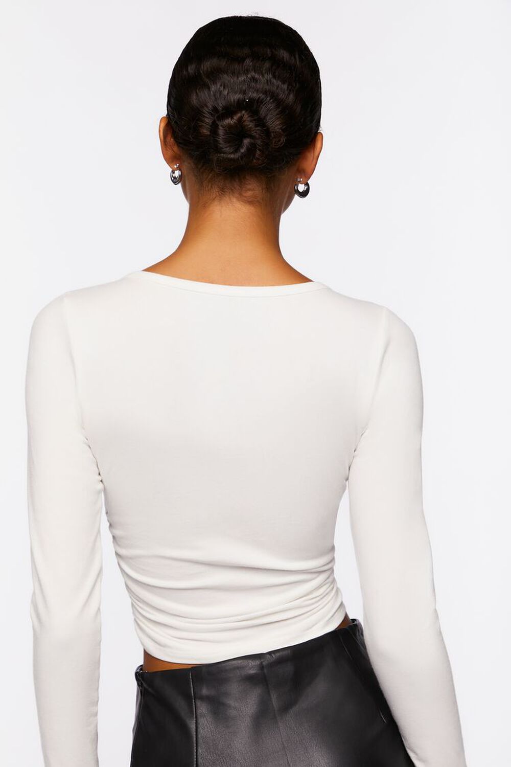 WHITE Ruched Long-Sleeve Tee, image 3