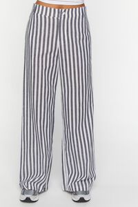 NAVY/WHITE Linen-Blend Striped Wide-Leg Pants, image 2