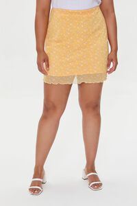 CANTALOUPE/MULTI Plus Size Floral Mesh Mini Skirt, image 2
