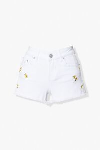 WHITE Floral Embroidered Denim Shorts, image 1
