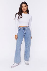WHITE Ribbed Knit Long-Sleeve Crop Top, image 4