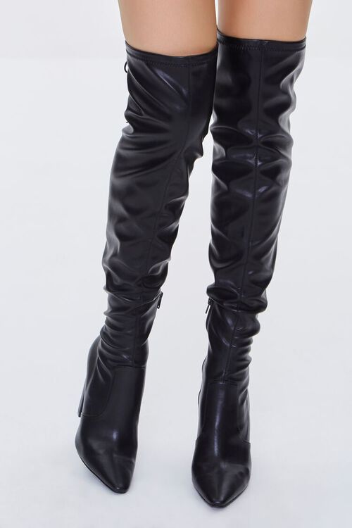 BLACK Faux Leather Thigh-High Boots, image 4