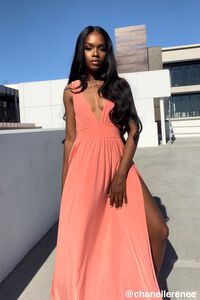 NEON CORAL Plunging Slit Maxi Dress, image 1