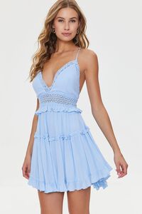 BLUE Plunging Lace-Back Ruffled Dress, image 5